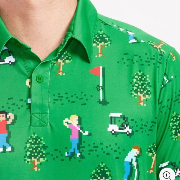 Tipsy Elves 8 Bit Birdie Performance Golf Polo Shirt Men Large Green Video Games - Picture 3 of 9
